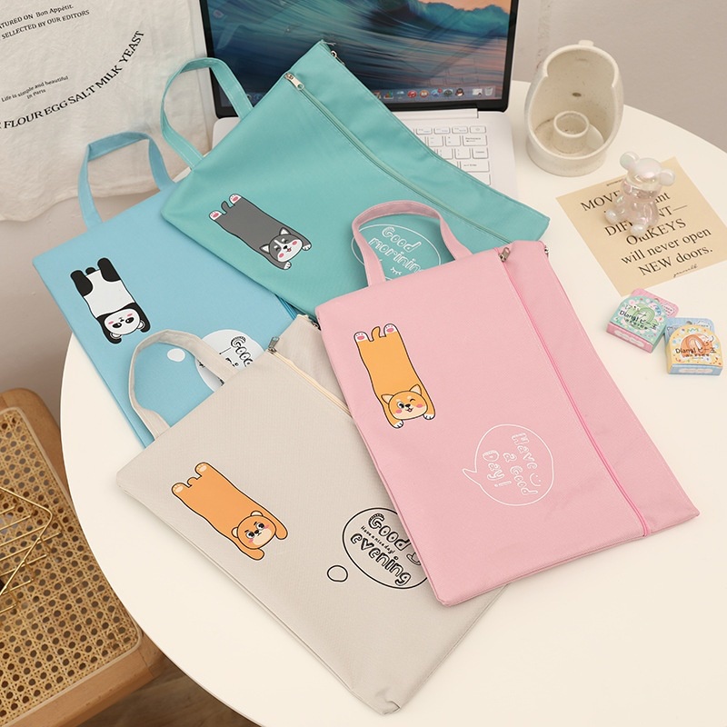 Túi Đựng Tài Liệu Khổ A4 Bằng Vải Oxford Hai Lớp Có Khóa Kéo Họa Tiết Hoạt Hình Dễ Thương Cho Học Sinh