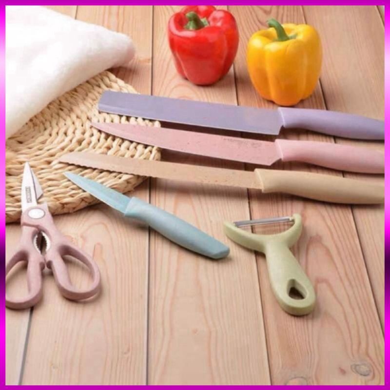 Bộ dao nhà bếp lúa mạch 6 món kháng khuẩn tiện dụng.