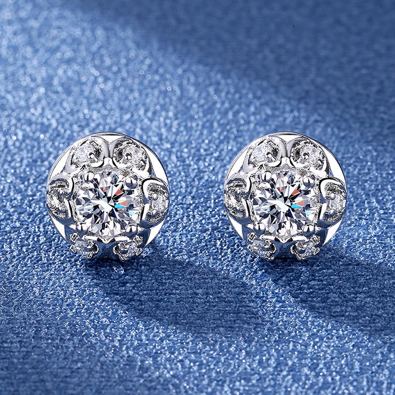 Bông Tai Kim Cương Trắng Hình Trái Tim Hoa Kim Cương Cổ Điển Thời Trang