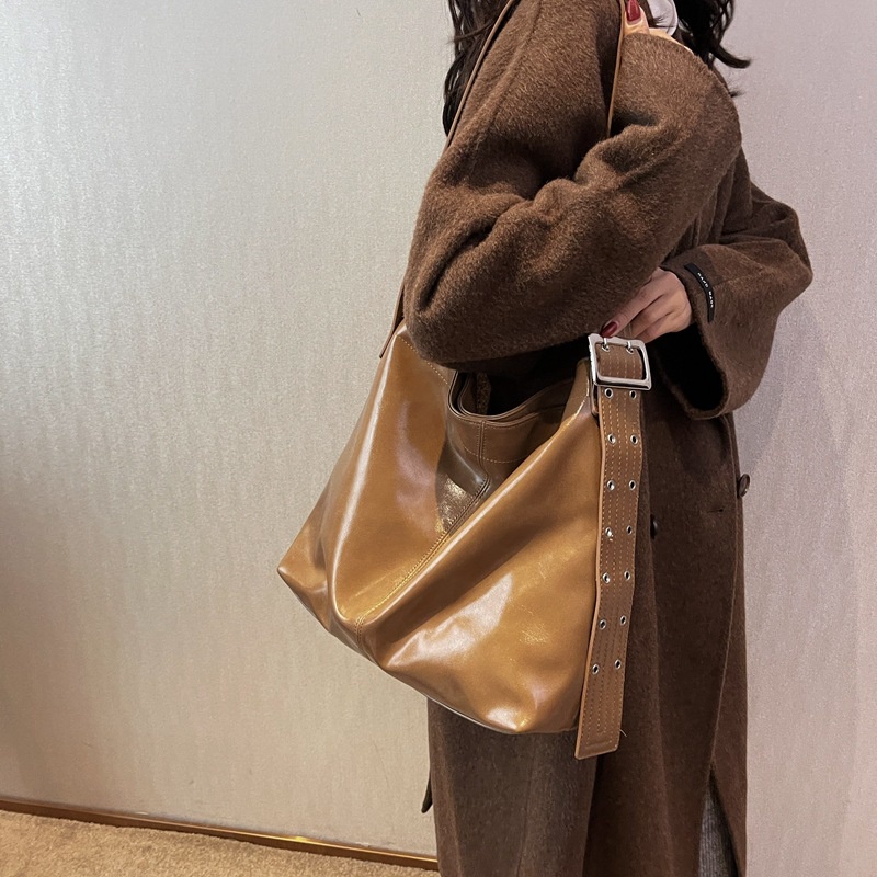 Túi Xách Đeo Vai / Kẹp Nách Chất Liệu Da Sáp Dầu Phong Cách Thời Trang Retro 2023