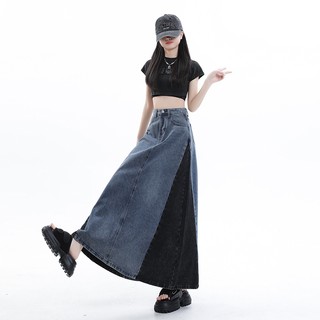 [Hàng Bán Chạy Có Sẵn] [Order Shipment] Chân Váy Denim Dài Lưng Cao Màu Sắc Tương Phản Phong Cách Retro Niche