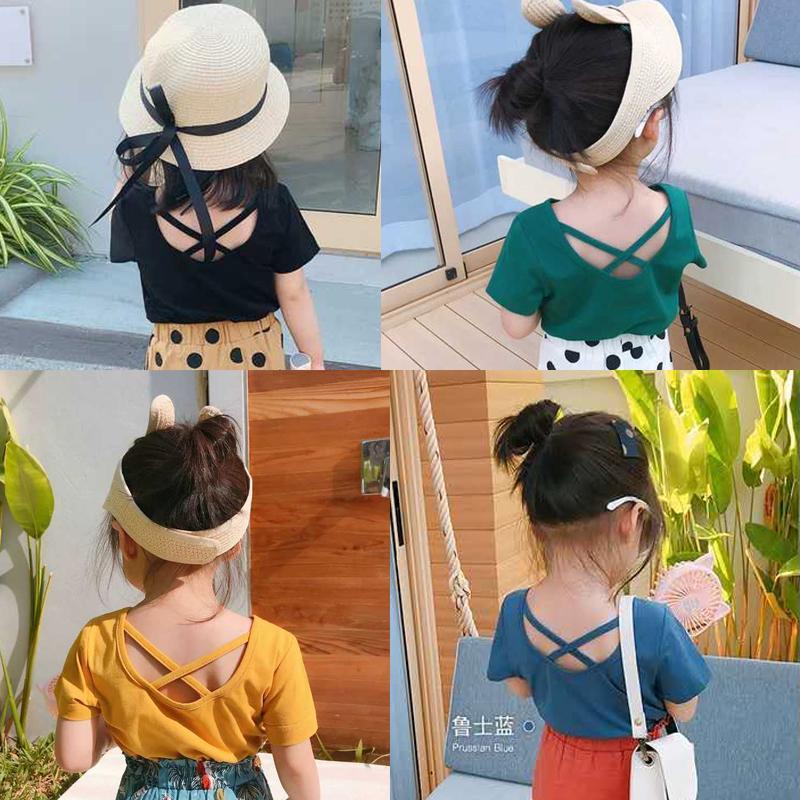 Áo Thun Tay Ngắn Vạt Chéo Sau Lưng Thời Trang Mùa Hè 2023 Dành Cho Bé Gái