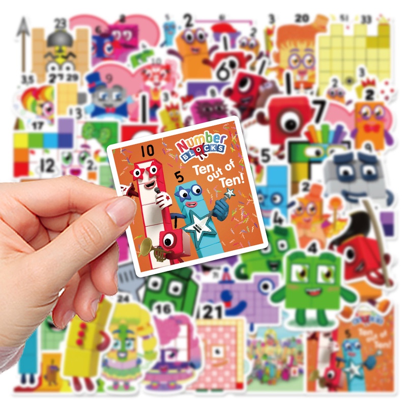 52PCS Cartoon Digital Block Stickers Khối kỹ thuật số Cartoon DIY Kids Chai nước Xe máy Stickers Trượt ván Đồ chơi Stickers