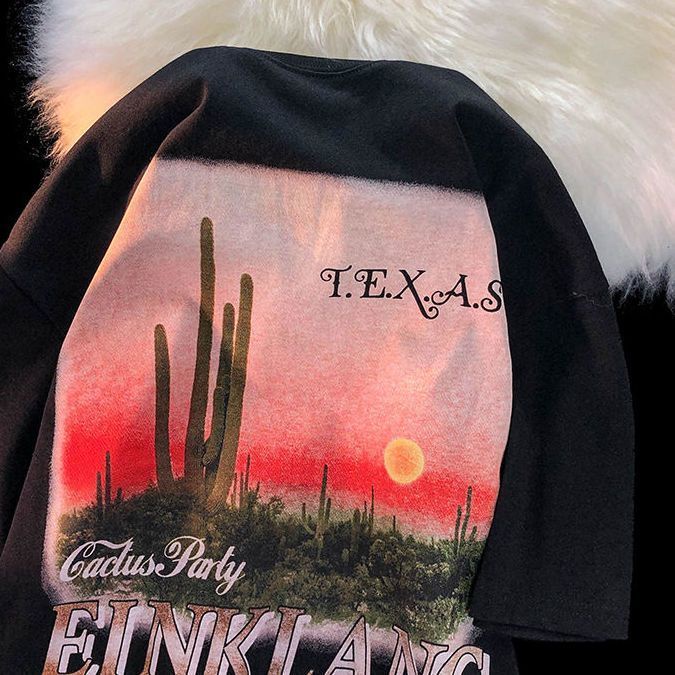 Áo Thun Tay Ngắn Dáng Rộng Chất Liệu 100% Cotton Phong Cách Retro Cho Cặp Đôi