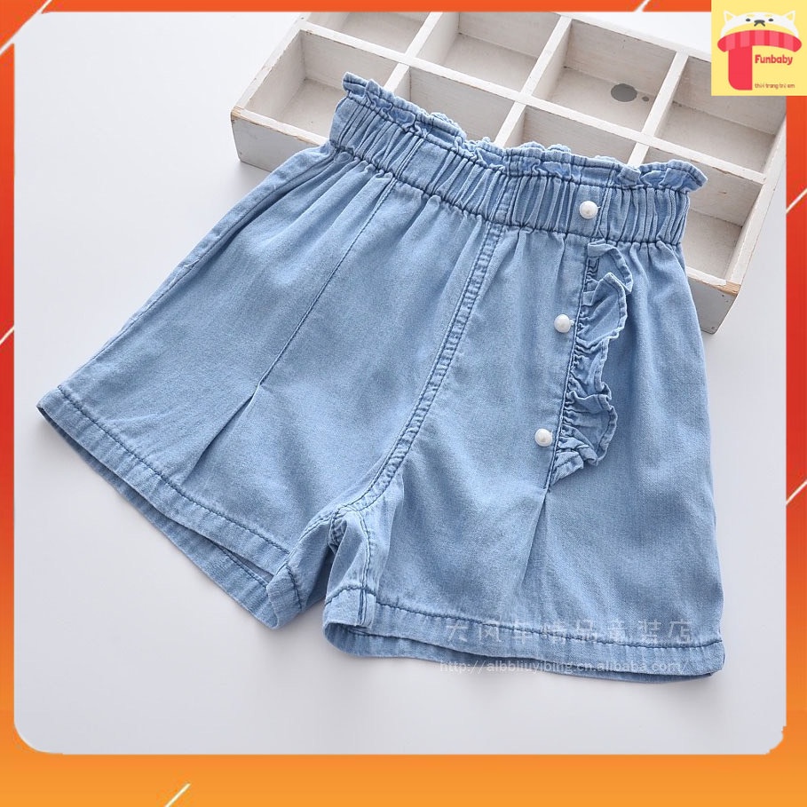 Quần bồ giấy cho bé gái 2-10 tuổi cộc đính hạt vải nhẹ mềm thoáng mát ống quần rộng