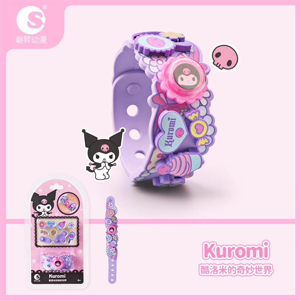 SANRIO Vòng Tay Khối Lắp Ráp Thủ Công DIY Hình Hello Kitty Kuromi Cinnamoroll Purin Dễ Thương Cho Bé