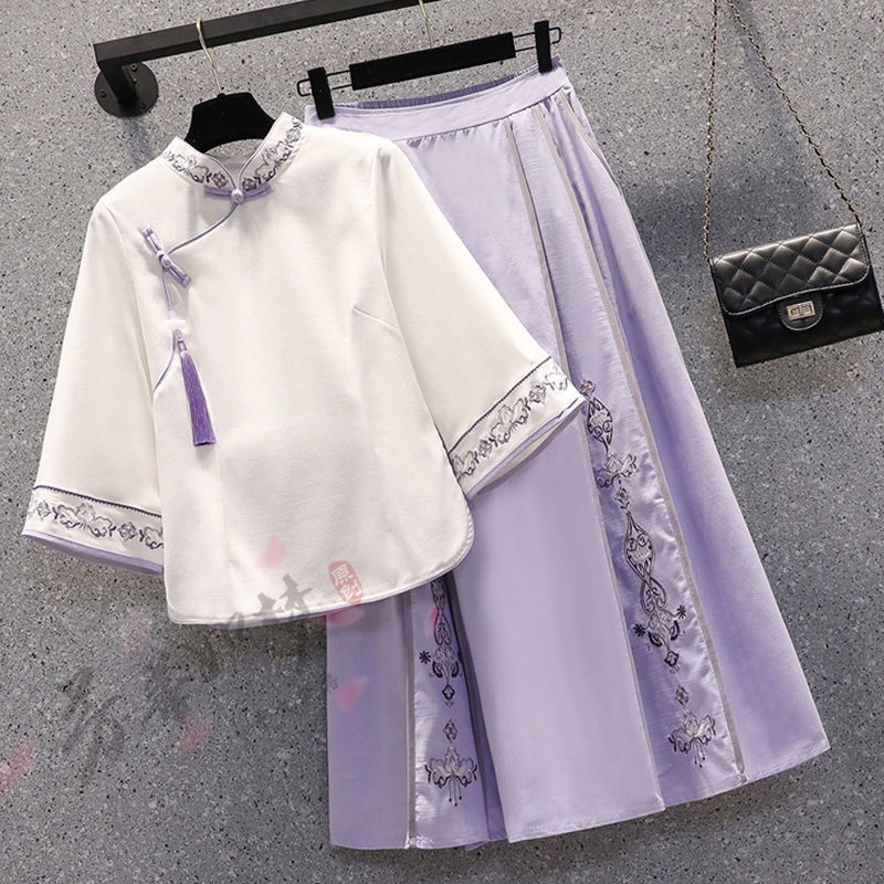 Set Áo Quần Chiffon Thêu Họa Tiết Phong Cách Trung Hoa Thời Trang Mùa Hè Cho Nữ Plus Size