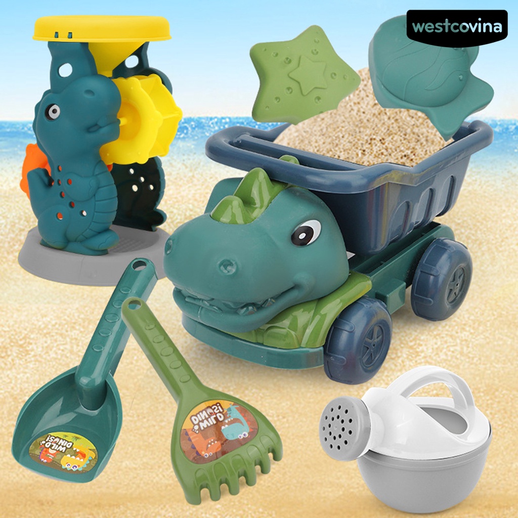 [COD]♋1 Bộ 6 / 7 Dụng Cụ Đào Cát Bằng ABS Hình Khủng Long Hoạt Hình Dễ Thương Vui Nhộn