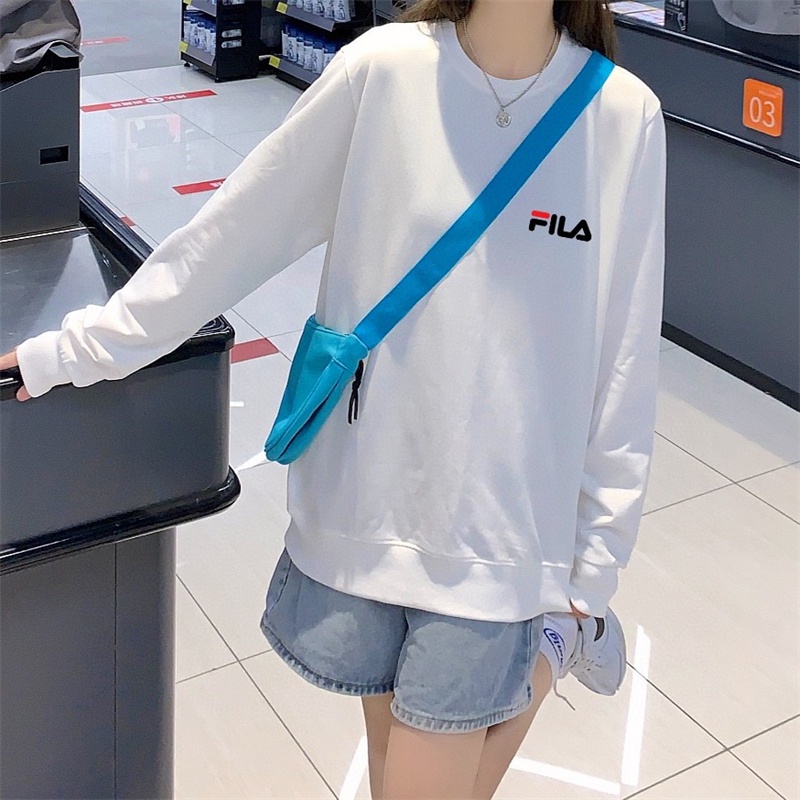 Áo Sweater Fila 100% Cotton Dáng Rộng Thoải Mái Thời Trang Cho Nữ