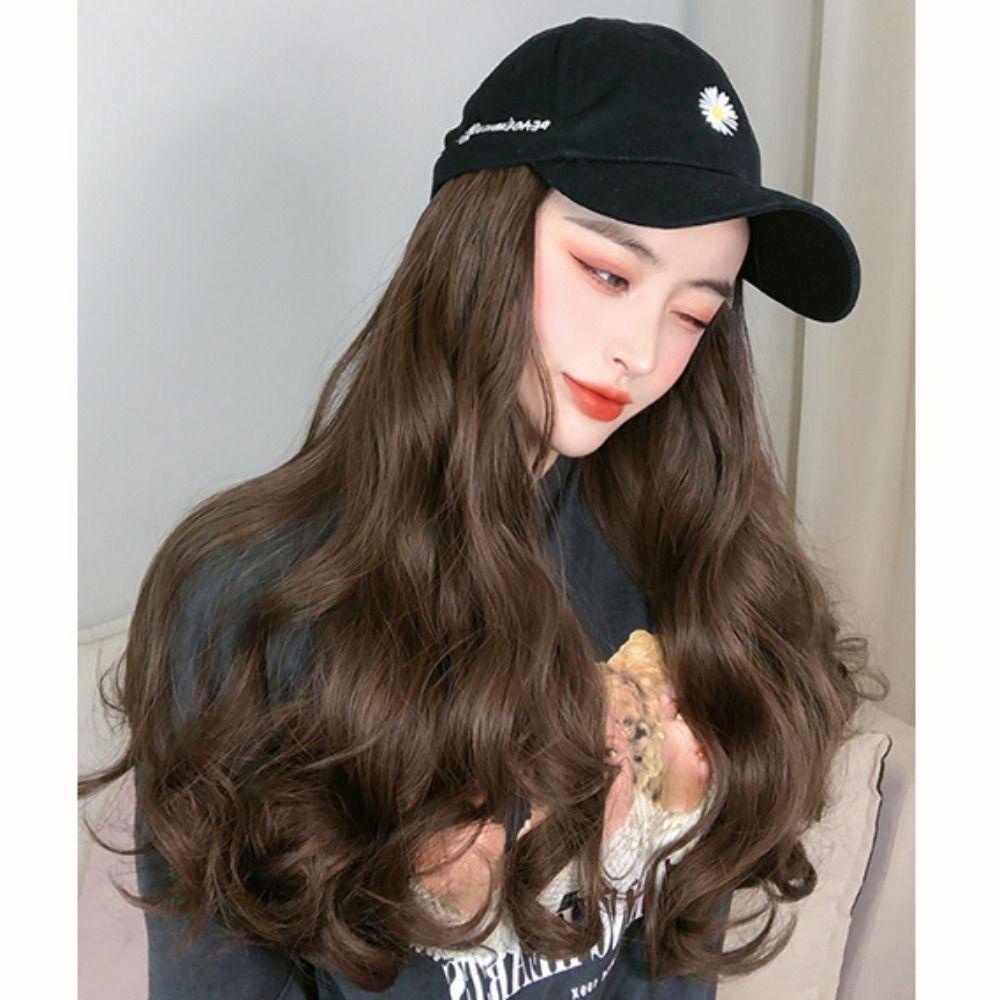 Mũ Lưỡi Trai Kèm Tóc Giả Xoăn Mềm Chất Lượng Cao Màu Đen / Be