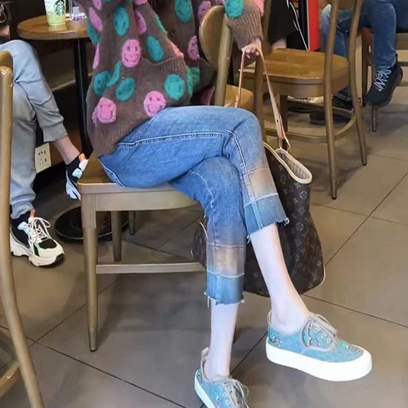 Quần Denim Dài Tới Mắt Cá Chân Eo Cao Ống Suông Hình Quả Lê Nhỏ Phong Cách Mới Xuân Hè Dành Cho Bạn Nữ