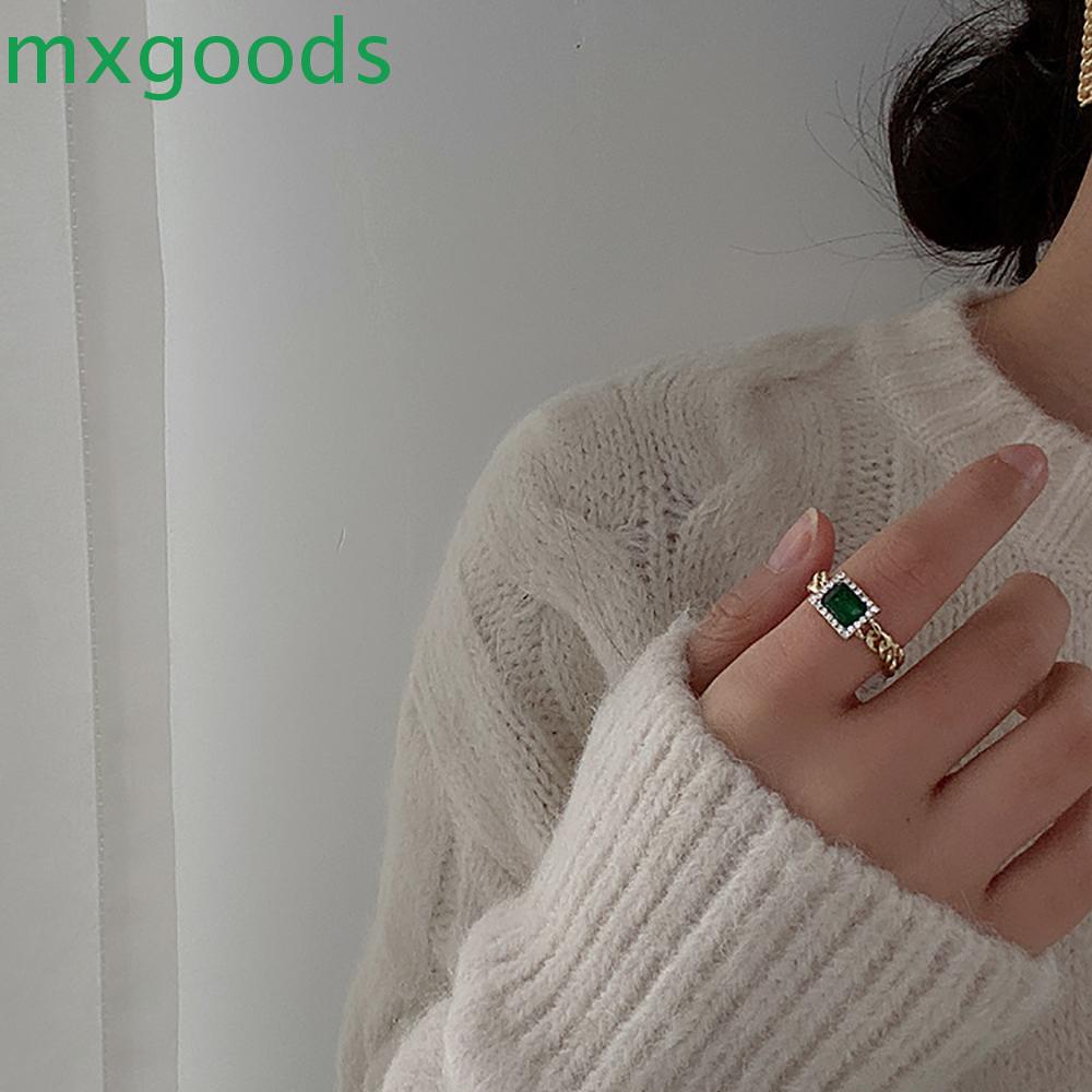 Nhẫn Mạ Bạc Đính Đá Lục Bảo Giả Thời Trang Cho Nữ