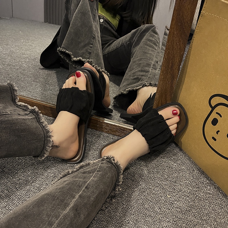 Dép Sandal Xếp Ly Mũi Vuông Phong Cách Pháp Thời Trang Mùa Hè Cho Nữ Crush151