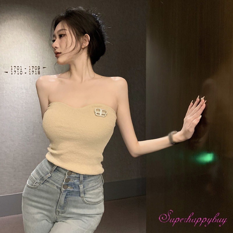 Áo Dệt Kim Không Dây Dáng Ôm Thời Trang Cho Nữ