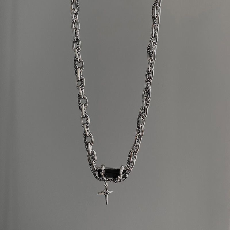 Vòng cổ Nhiều Lớp Bằng Thép Titan Màu Đen Phong Cách Hip Hop