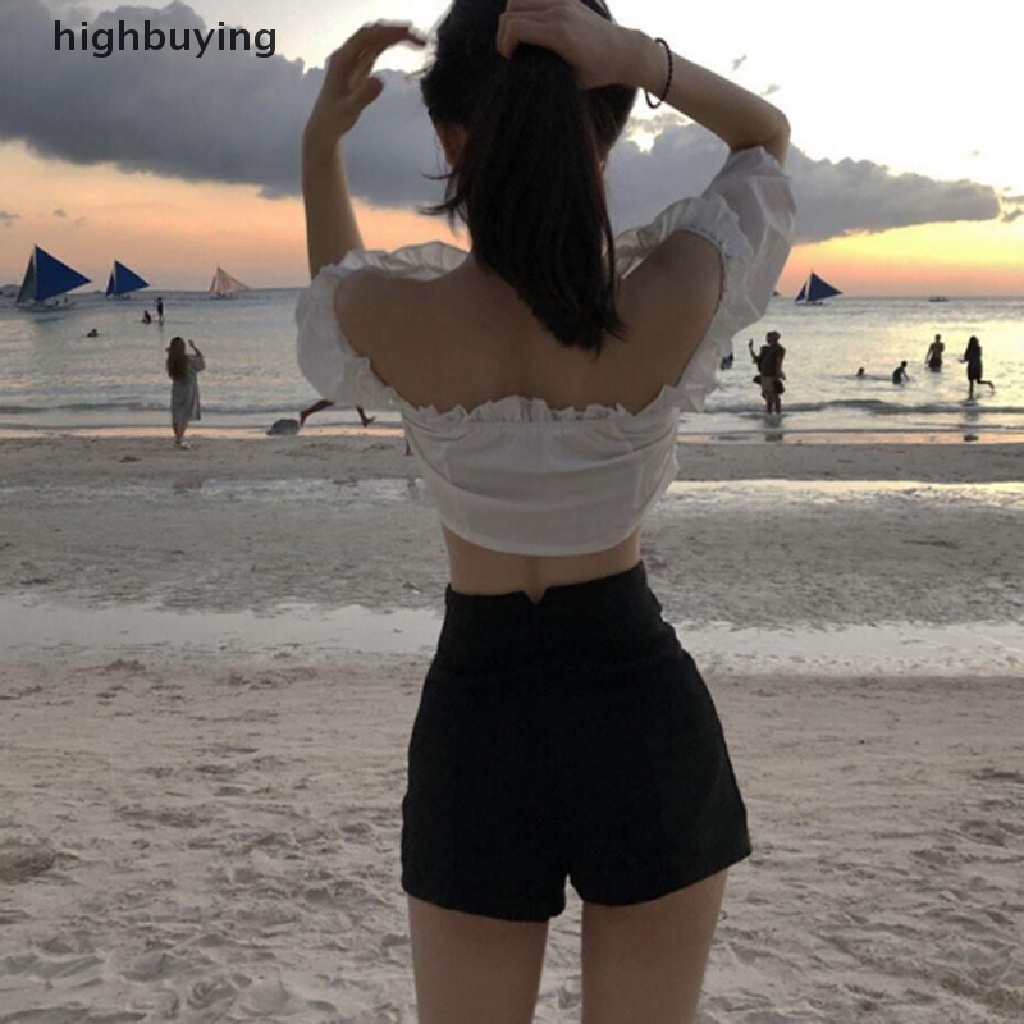 Quần Short Nữ Lưng Cao Màu Trơn Phong Cách Harajuku Đường Phố Mới