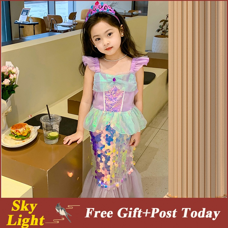 Đầm Hóa Trang Nàng Tiên Cá Đính Kim Sa Lấp Lánh Cho Bé Gái