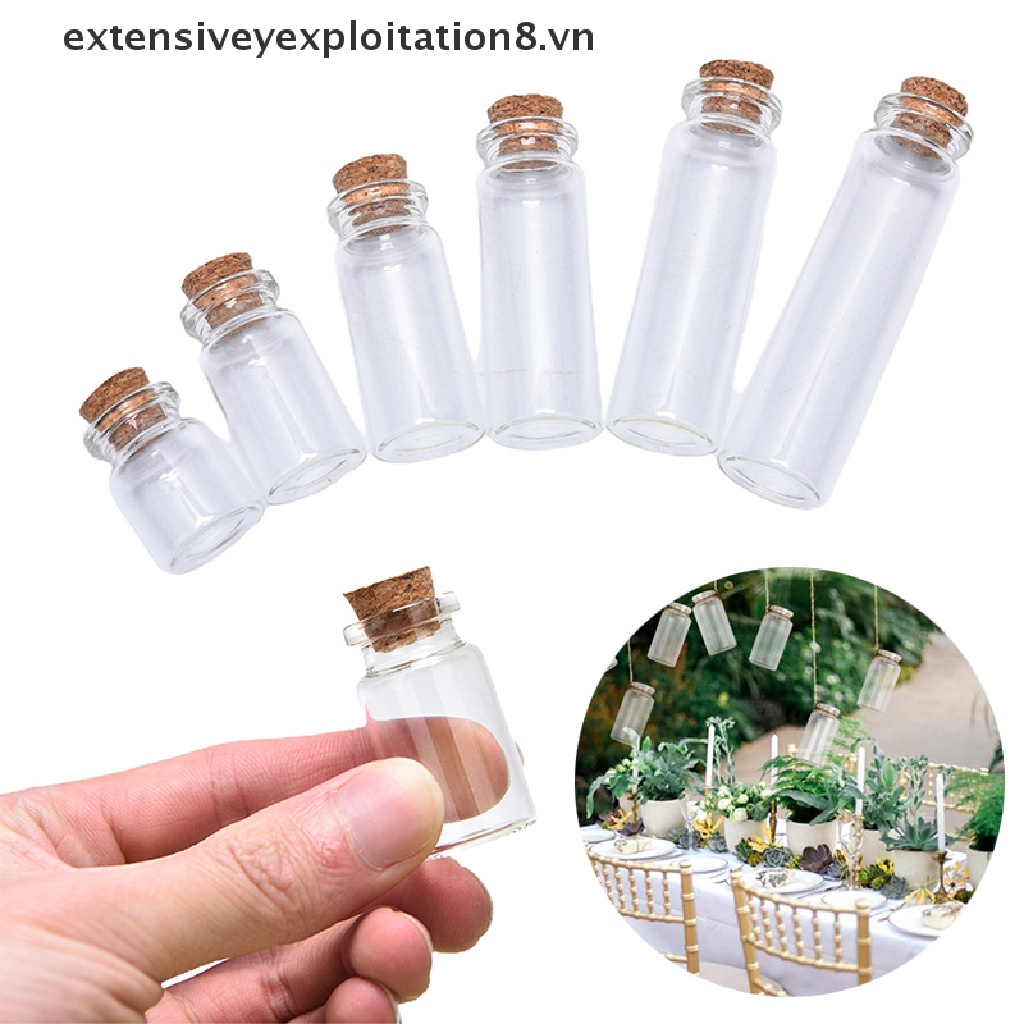 Set 10 Chai Thủy Tinh Mini Có Nút Bần Trong Suốt Dùng Trang Trí Đám Cưới