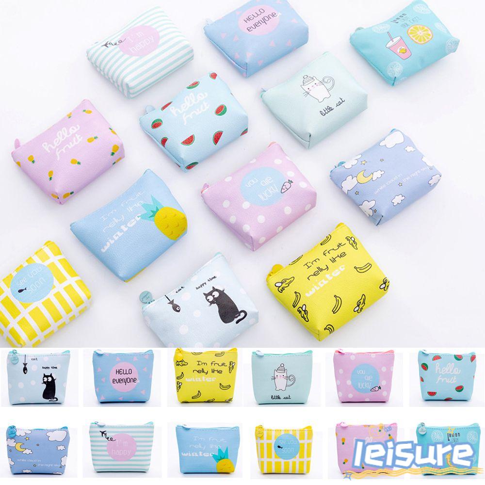 Túi đựng đồ trang điểm/thẻ/mỹ phẩm tiền xu bằng da pu nhỏ gọn dễ thương cho nữ