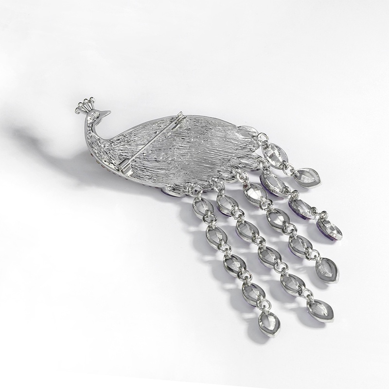 Trâm Cài Áo Hình Chim Công Cỡ Lớn Phối Tua Rua Đính Đá Sang Trọng