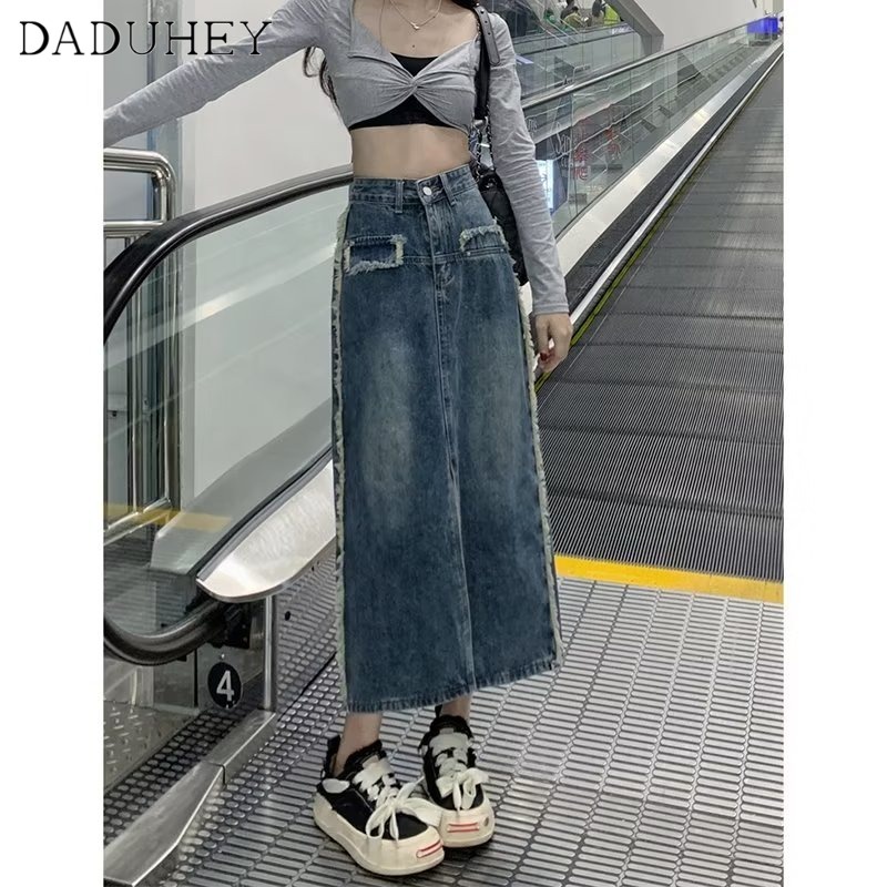 Chân váy DADUHEY lưng cao dáng chữ A viền thô retro thời trang phong cách Hàn Quốc cá tính 2023