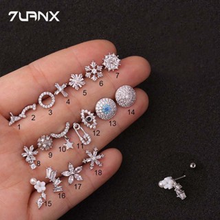  7uanX 1 Khuyên Tai Thép Không Gỉ 20Gauge Hình Hoa Và Ngôi Sao 