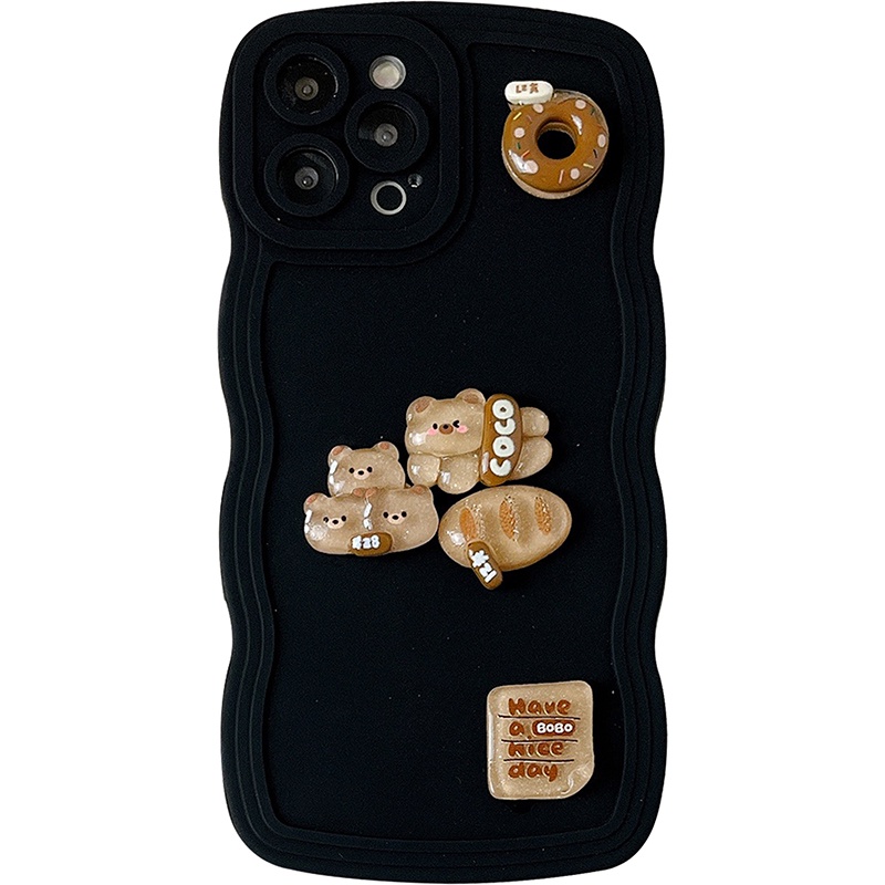 Ốp Điện Thoại Tpu In Hình Gấu Bánh Mì Sữa Có Vòng Đeo Tay Cho IPhone 14 13 12 11 Pro Max X XR XS Max 6 7 8 Plus