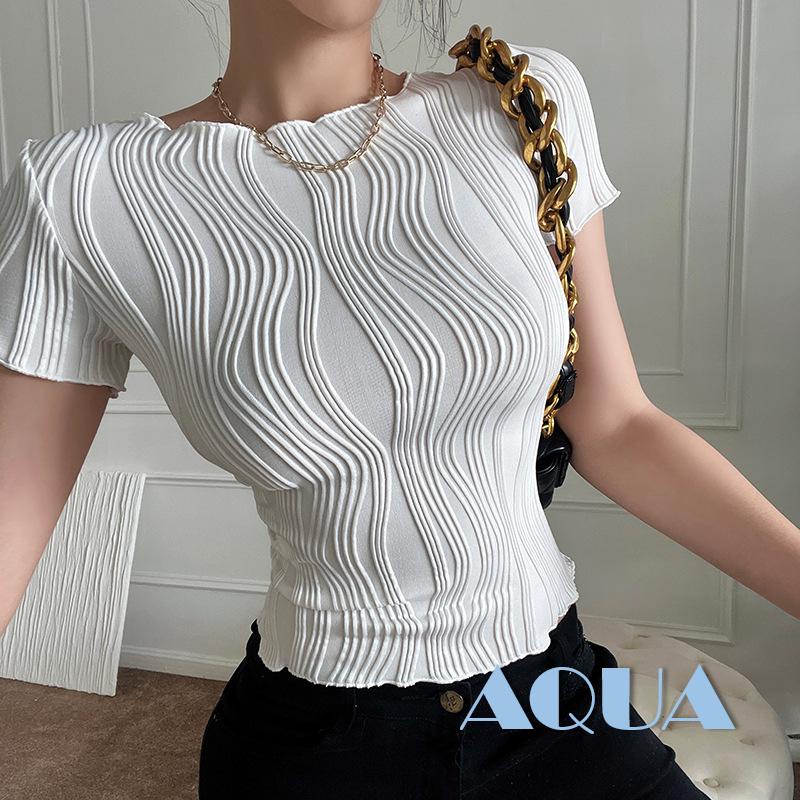 Áo Croptop Tay Ngắn Cổ Tròn Màu Trơn Thời Trang Mùa Hè Cho Nữ