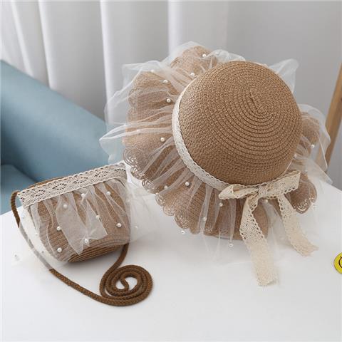 Set Mũ Cói Chống Nắng + Túi Xách Công Chúa Cho Bé Gái