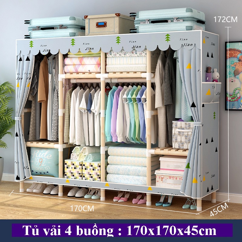 Tủ vải khung gỗ, tủ quần áo vải 1,2,3,4,5 buồng các loại các khung gỗ bọc nhựa PVC đa dạng kích thước bảo hành 12 tháng