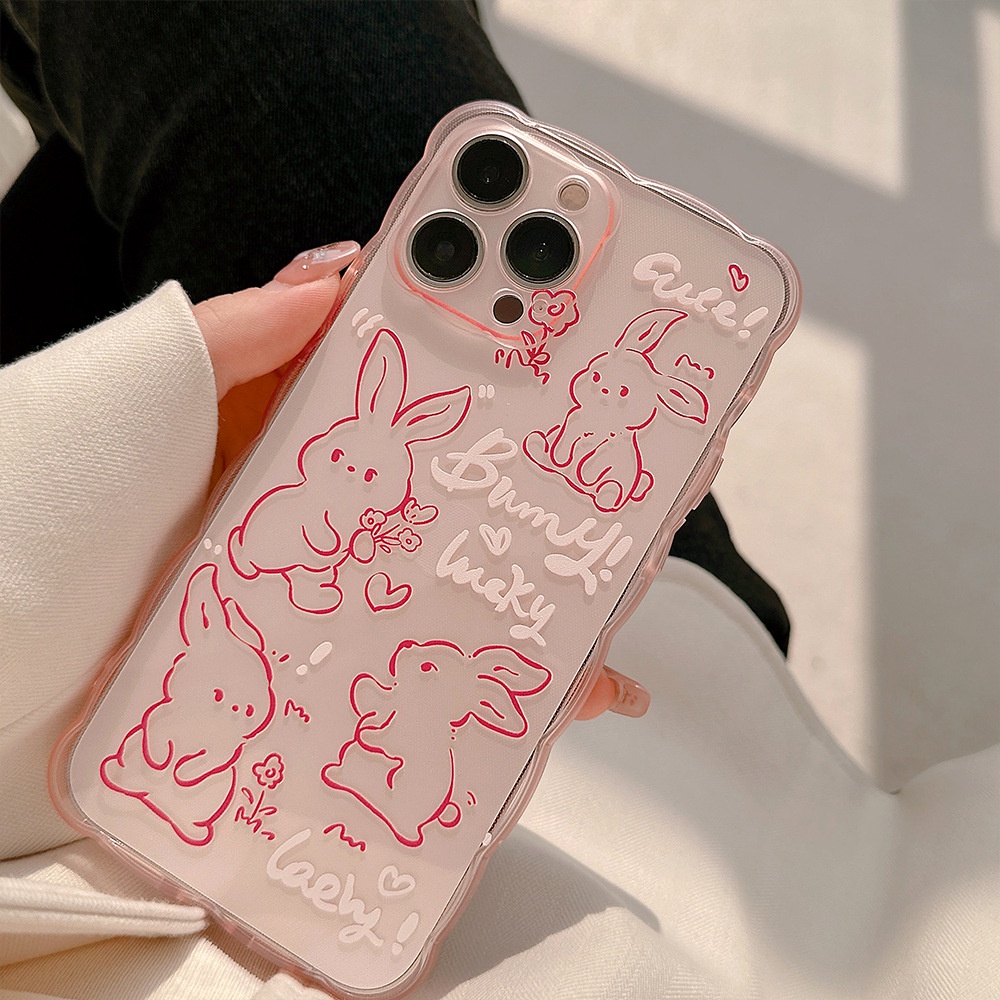 Ốp Điện Thoại Trong Suốt Viền Lượn Sóng Hình Thỏ AT0094 Cho Iphone SE2020 7 / 8 Plus 14 X XR XM 11 12 MINI 13 PRO MAX
