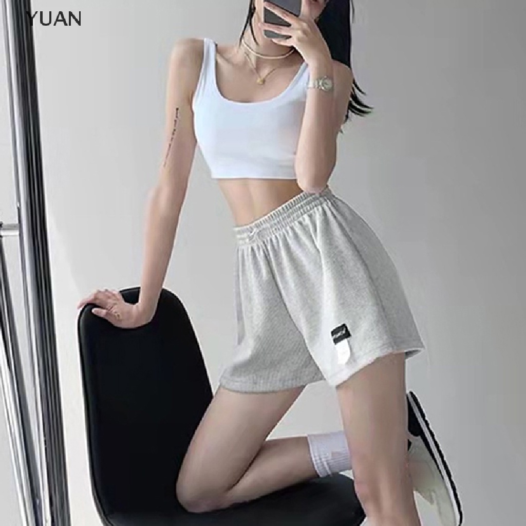 Quần short dệt kim CRLNHC TH ống rộng lưng cao phong cách harajuku thời trang mùa hè dành cho nữ