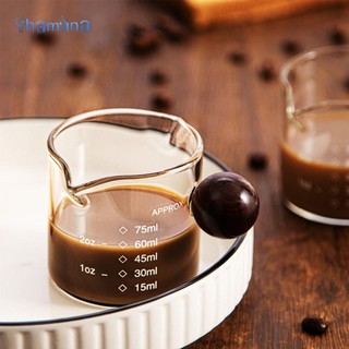 Shamjina Cốc đong mini miệng đôi bằng thủy tinh borosilicate chịu nhiệt tốt tay cầm bằng gỗ cho cà phê/ latte/ sữa 75ml