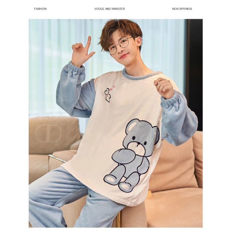 Bộ Đồ Ngủ Flannel Dày Cao Cấp Giữ Ấm Một Cỡ Lớn Phong Cách Mới Nhất Cho Cặp Đôi