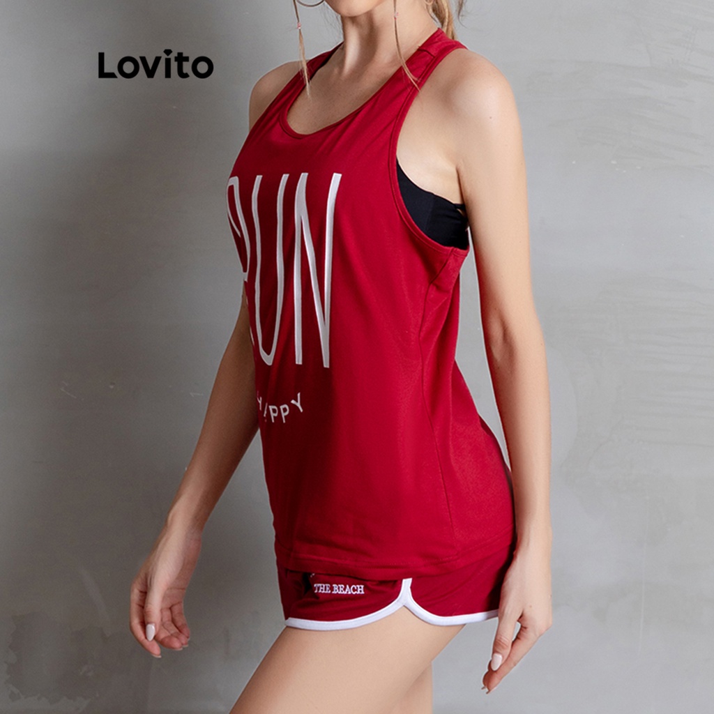 Áo Không Tay Thể Thao Lovito In Chữ Nhanh Khô blokecore L05043 (đỏ đô)