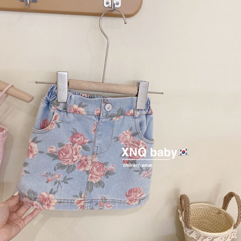 Set Áo Hai Dây + Chân Váy Denim Thời Trang Hè Hàn Quốc Cho Bé Gái