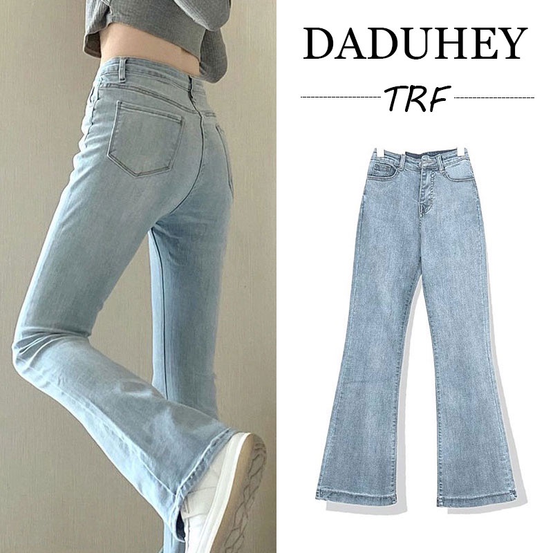 DaDuHey💕 New Korean Version of INS Stretch Jeans WOMEN'S High Waist Micro Flared Pants Fashion Large Size Trousers