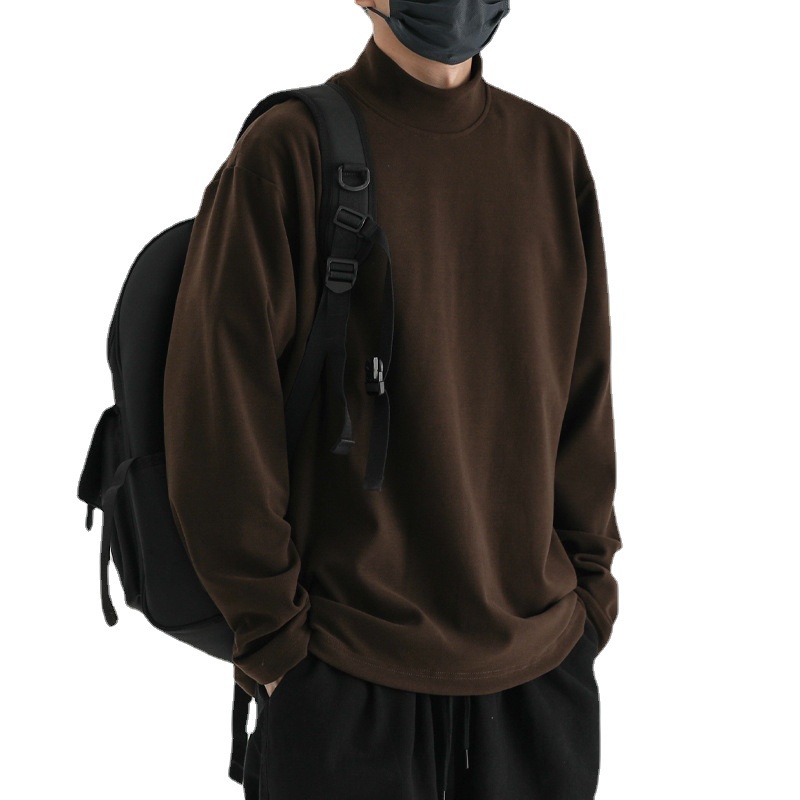 Áo Thun Dài Tay Cổ Lọ Hai Mặt Màu Trơn Thời Trang Thu Đông Cho Nam