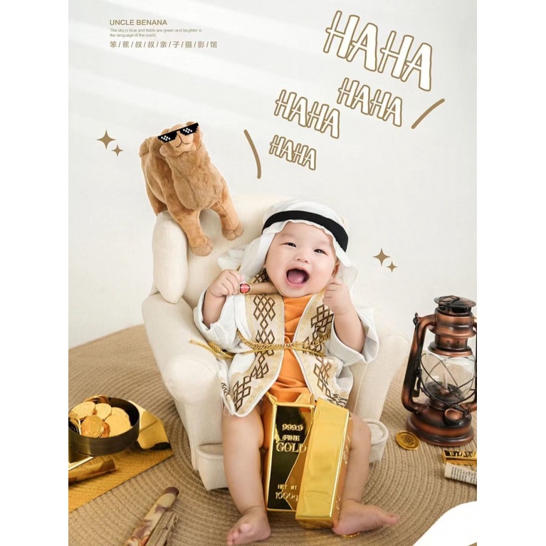 Trang Phục Chụp Ảnh Nghệ Thuật Chủ Đề Hoàng Tử Ả Rập Cho Trẻ Em Một Trăm Ngày Tuổi Độc Đáo