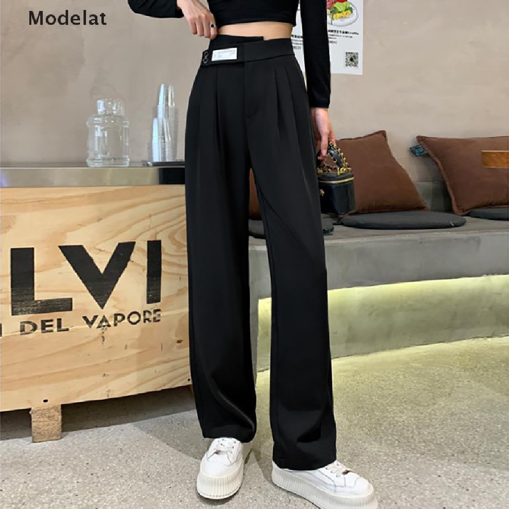 Quần Tây Nữ Ống Rộng Màu Đen Phong Cách Vintage Thanh Lịch