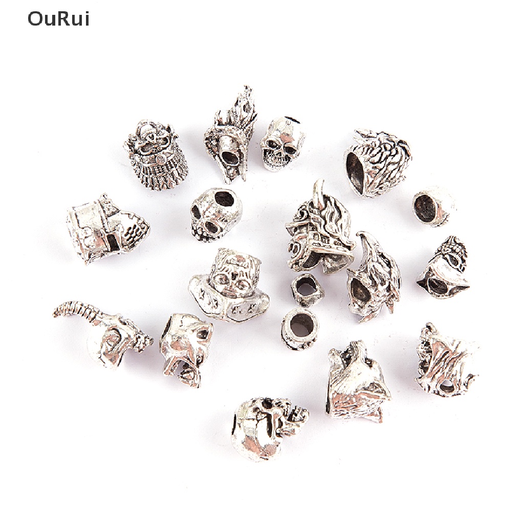 Phụ Kiện Hạt Xỏ Tóc Hình Đầu Lâu Màu Bạc Phong Cách Spartan Cổ Điển