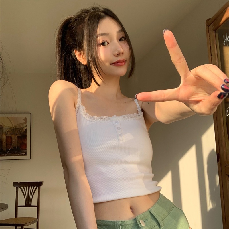 Áo Tank Top Phối Ren Màu Sắc Thời Trang Quyến Rũ Cho Nữ