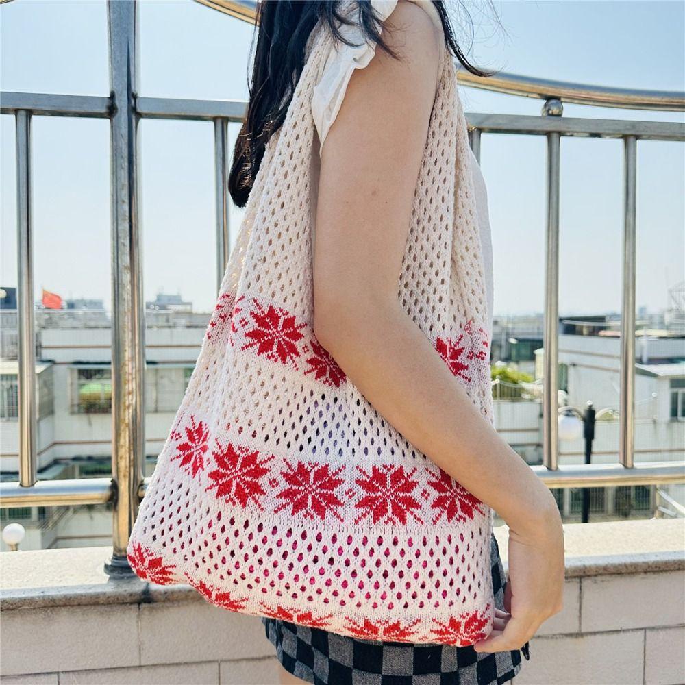 Túi Xách Đan Len Cỡ Lớn Thiết Kế Đục Lỗ Thời Trang