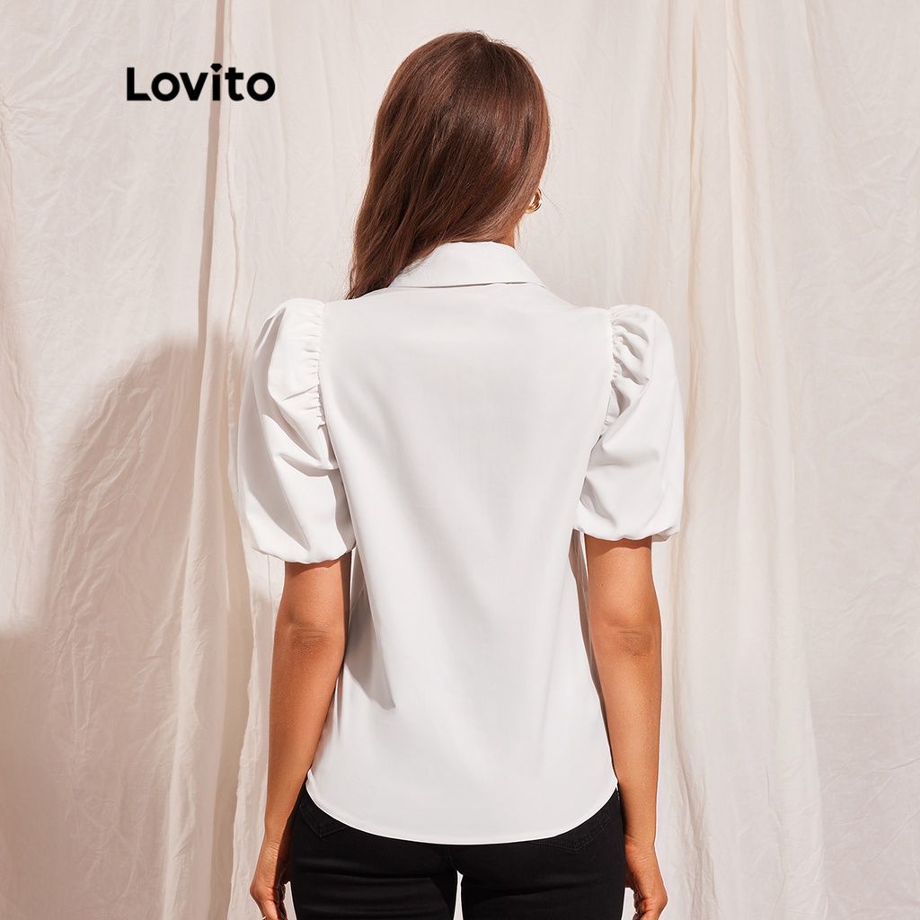 Áo kiểu LOVITO có cổ tay phồng nút cài trước màu trơn thanh lịch cho nữ L45LD020 (màu trắng)