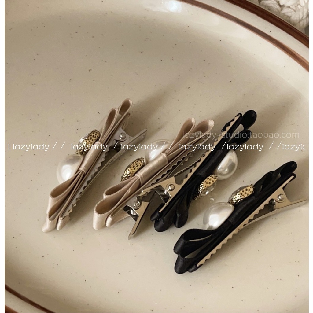 Cặp Kẹp Tóc Ruy Băng Đính Ngọc Trai Thời Trang Nữ