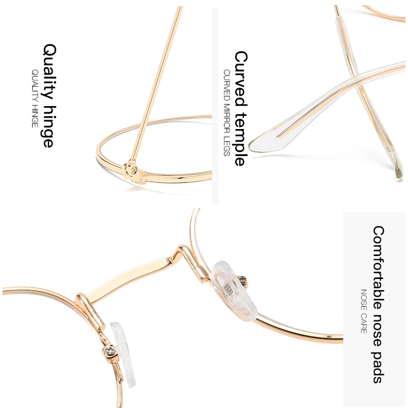 Mắt Kính Gọng Tròn Họa Tiết Kim Loại Phong Cách Hàn Quốc Thời Trang Cho Nam Nữ