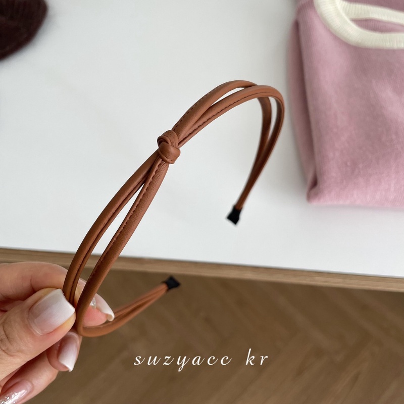 Băng Đô Cài Tóc Bằng Da Màu Trơn Thắt Nút Thời Trang Cho Nữ