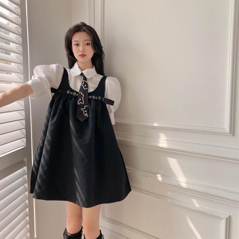 Đầm Hai Dây Dáng Rộng Màu Đen Phong Cách Pháp Thời Trang Mùa Hè Xinh Xắn Cho Nữ