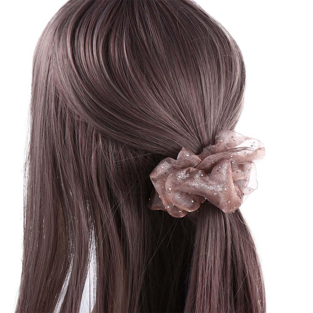 FORBETTER Dây Buộc Tóc Cao Su Bọc Vải Lưới Họa Tiết Chấm Bi Trong Suốt Thời Trang Thanh Lịch Dành Cho Bạn Gái