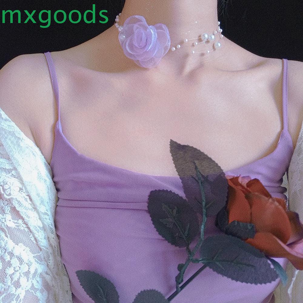 Vòng cổ choker vải lưới phối hạt ngọc trai duyên dáng thời trang cho nữ